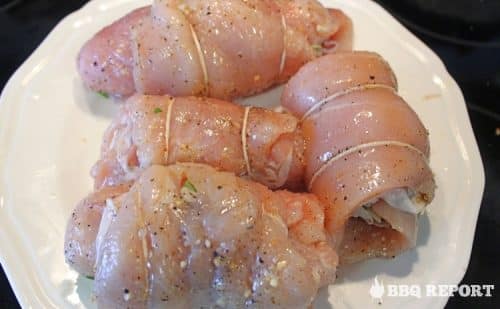 Chicken involtini oiled and tied