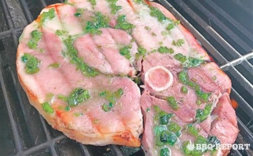 Grilling the ham steak
