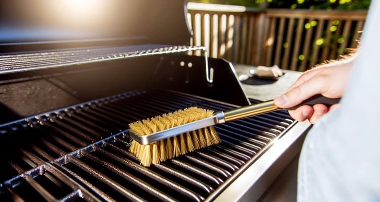 Proper cleaning of grill grates with brass brush and spray