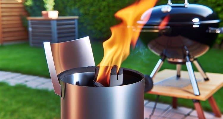Best Chimney Starters - Flames shooting from charcoal chimney starter