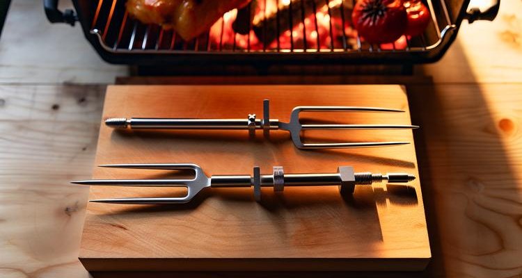 Comparison of 2-prong versus 4-prong rotisserie forks side by side