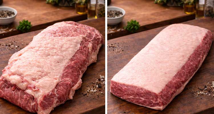 Side-by-side finished trimmed brisket comparison