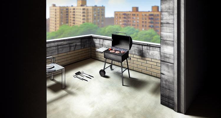 Safe charcoal grill setup on apartment balcony with proper clearances