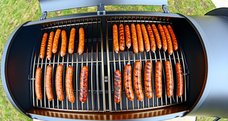 Smoker setup showing proper sausage spacing with 2-3 inches between each sausage on middle rack