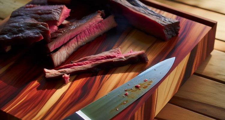 Sliced beef short ribs showing pink smoke ring and tender texture