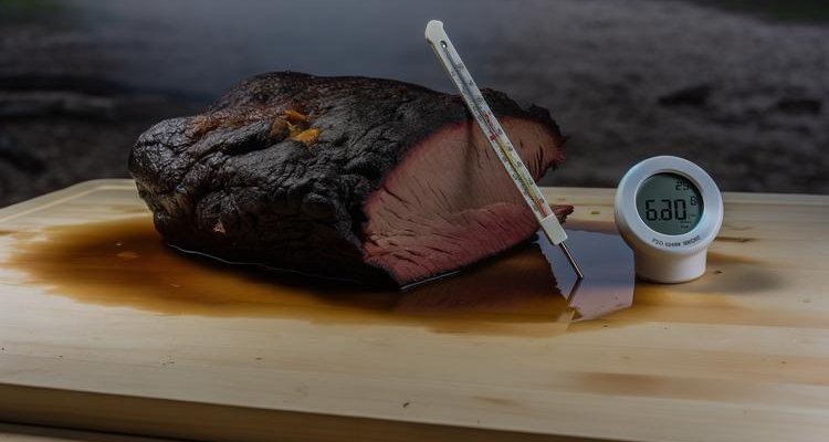 Finished smoked pastrami brisket with dark peppercorn bark