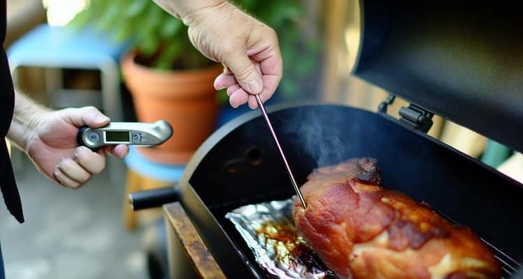 Proper technique for inserting temperature probe into pork shoulder