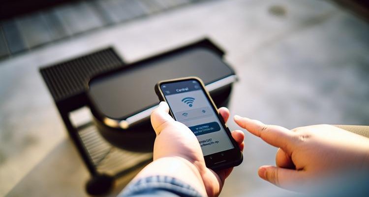 Person using smartphone to control Traeger pellet grill via WiFi app