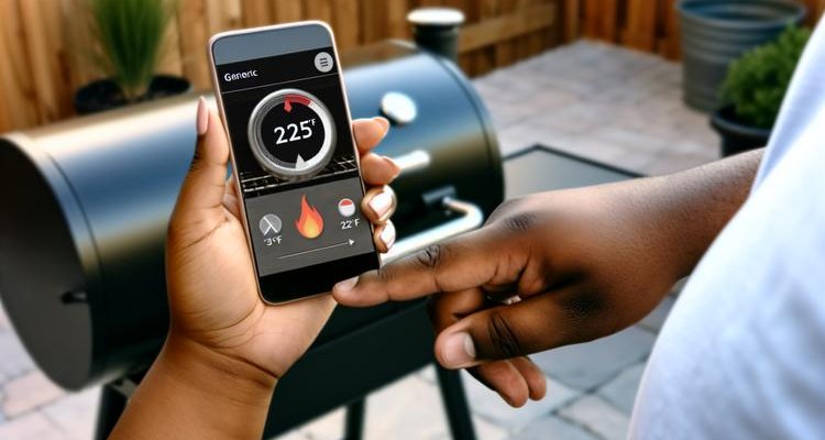 Traeger WiFIRE app on smartphone controlling pellet grill temperature remotely