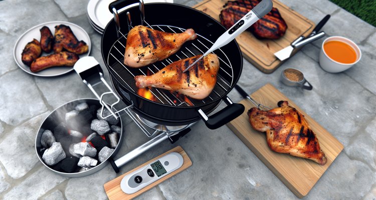 Wire-free wireless thermometer probe in grilled chicken breast