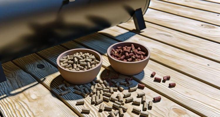 Apple and cherry wood pellets in bowls for smoking chicken