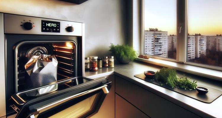 Smoker bags indoor cooking in apartment kitchen oven