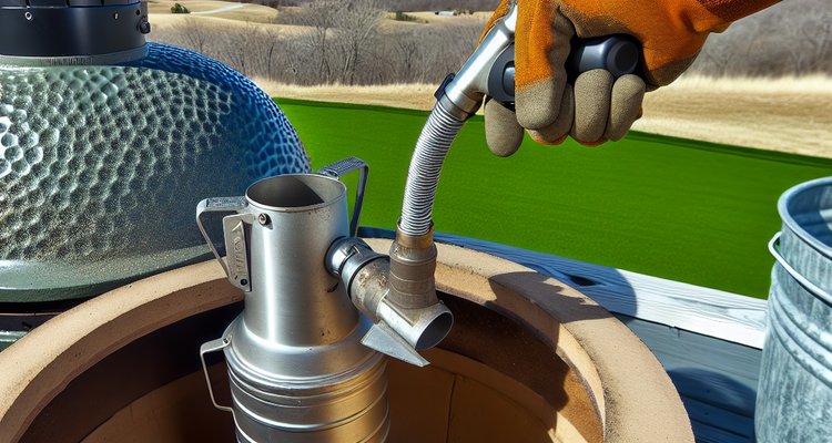 Safe Ash Vacuum Use with Protective Equipment on Kamado Grill