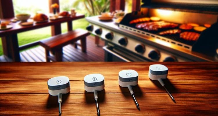 multiple wireless temperature probes side by side showing bluetooth wifi and RF connectivity options - comparison