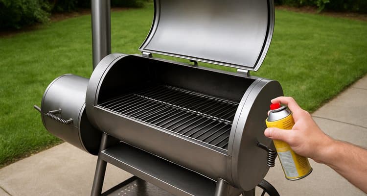 New smoker ready for seasoning process with cooking oil spray