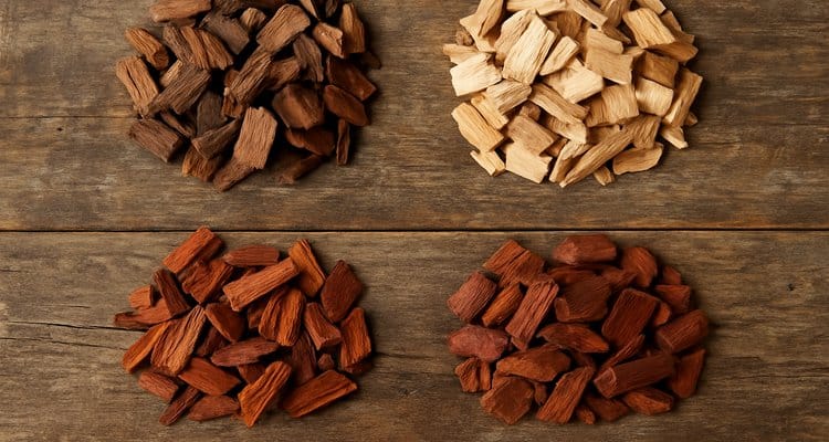 Variety of wood chips for smoking jerky including hickory apple and cherry