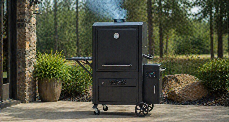 Best gravity fed smoker cabinet-style charcoal smoker on a patio