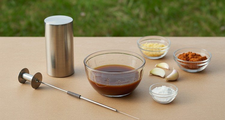 Beef broth brisket injection liquid with spices and injector needle