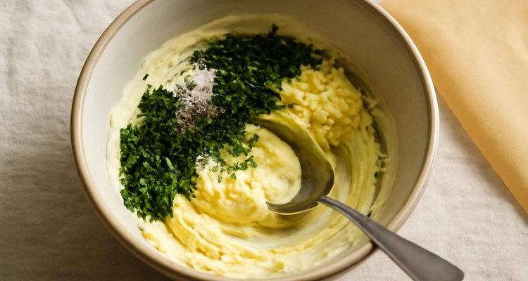 Softened butter mixed with garlic and fresh herbs
