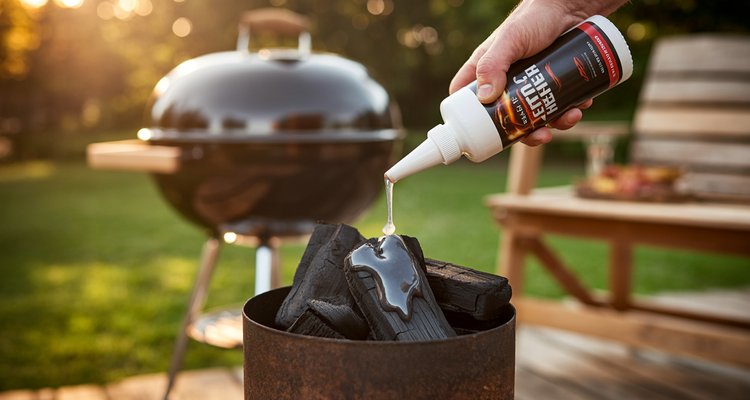 Best fire starter gel being applied to lump charcoal in a chimney starter