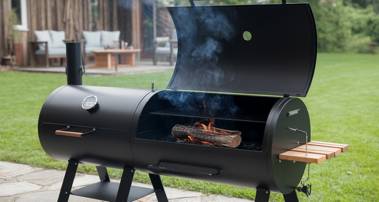 Offset smoker firebox with a small clean wood fire for fire management