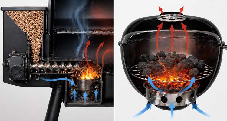 Pellet grill versus charcoal grill mechanics