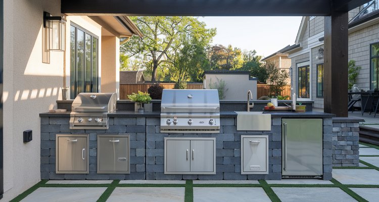 Modern modular outdoor kitchen system on a backyard patio